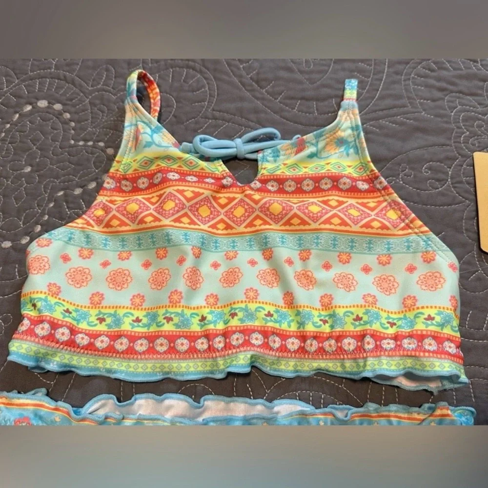 Thereabouts Girls Floral Stripe 2 Piece Bikini Set NWT Size M 10/12